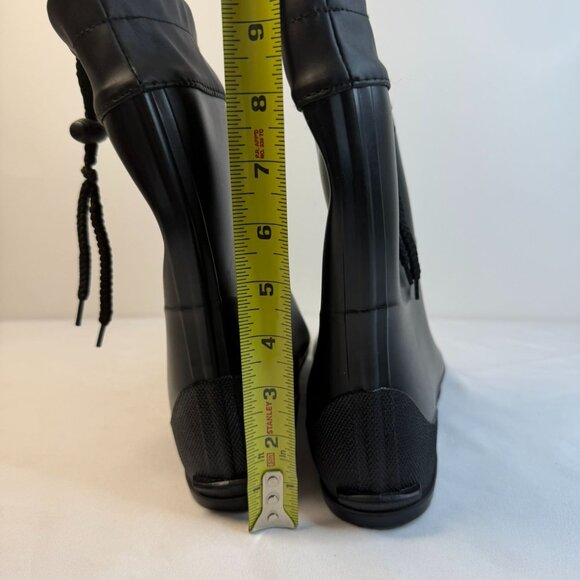 Rain Boots Women’s Size 7.5M Black Drawstring Outdoor Rubber Garden Farm Mud - Picture 9 of 11